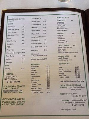 Wine list