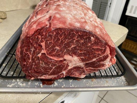 17.65lb 30-Day, Wet-Aged, USDA Choice, Rib Roast after 36hr Dry Brine. Amazing marbling for a Choice rating.