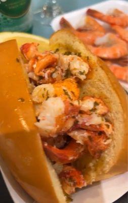 Hot lobster roll and shrimp cocktail