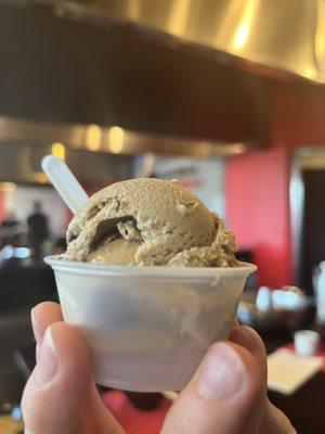 Coffee flavored ice cream complementary at the end of the meal