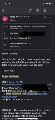 HOPE ANDERSON's response after 2nd email threatening to go to media.