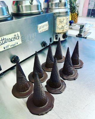 Open Til Halloween, and our famous  chocolate witches hats are here!