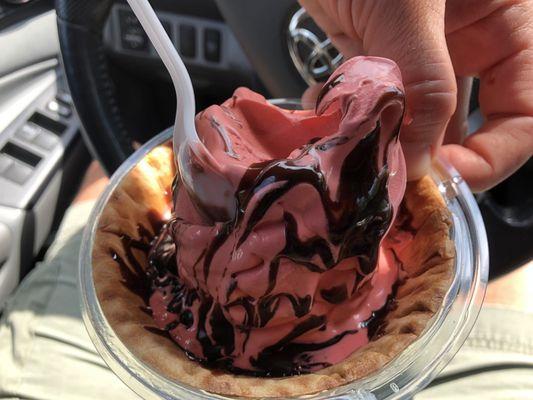 Hot fudge sundae. Or ice cream with a tiny drop of hot fudge.