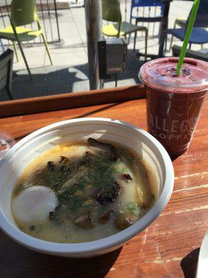 Pork ramen with a garden of goddess smoothie!