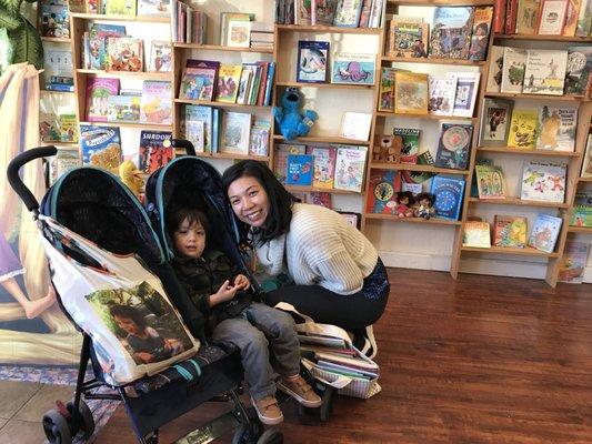 Hunter got a new library! Thanks Mr.Otto for letting us rummage through your shop. He can't wait to read through  all his new books.