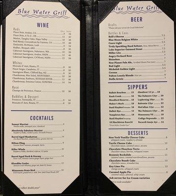 Alcohol menu