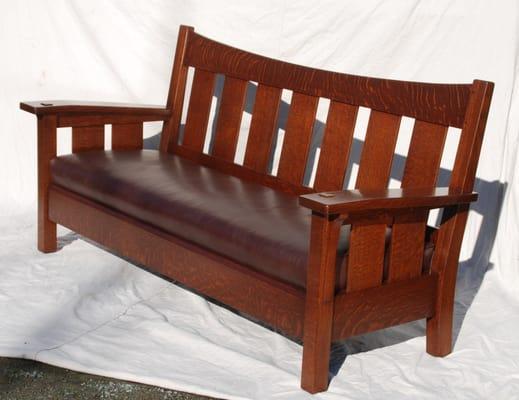 Accurate replica of a rare original L. & J.G. Stickley slant-arm settle.