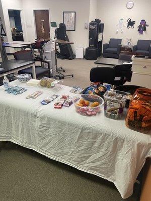 Table of various snacks and goodies for patients (this is not out all of the time, I'm guessing it was just for today.)