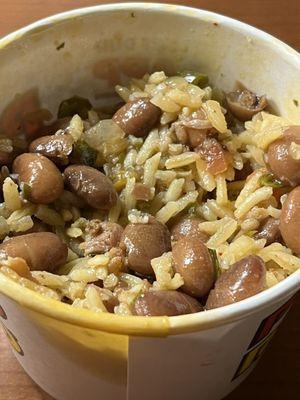 I take my charro beans and rice and mix them together - Delicious