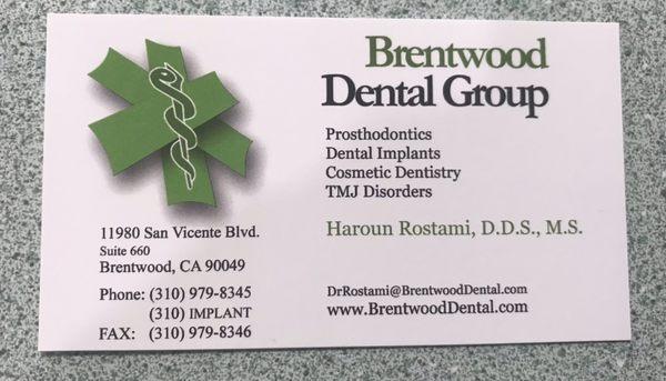 Contact information for your next appointment! Give them a call. Dr. Rostami is awesome!