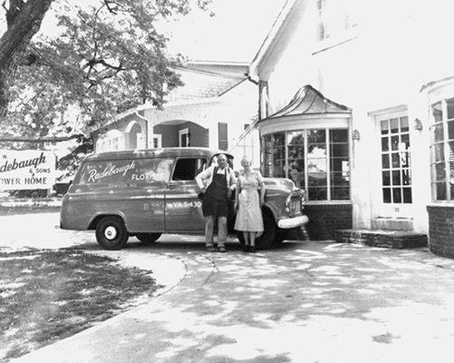 George W. & Anna Radebaugh in front of the florist in the 1940's. George started the business in 1924.