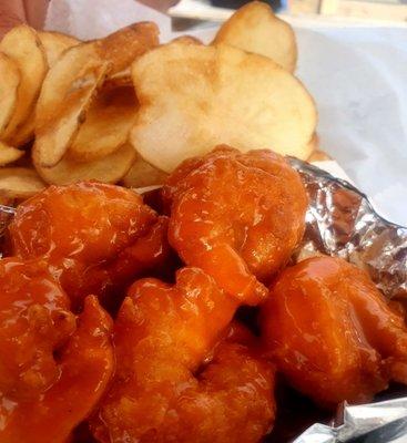 Buffalo Shrimp and fresh cut potato chips, $12