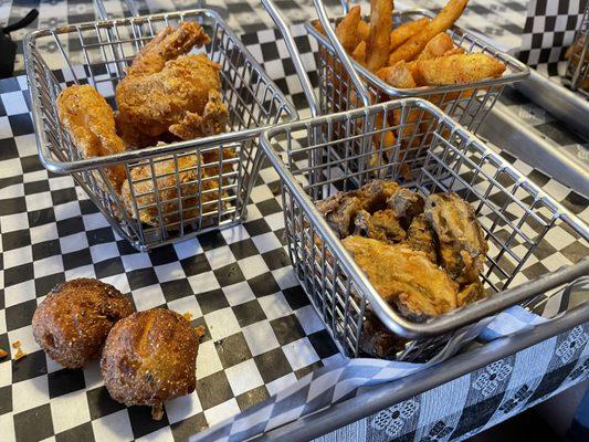 Fried shrimp, hush puppies, and ????- sorry, this was my sister's and I don't know what she ordered!