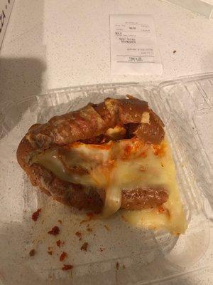 This is a meatball hero from Old Town Pizza, they charged $10.50 and there's one little piece of meatball.