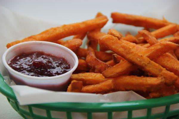 Sweet Potato Fries Served w/ Cranberry dipping sauce.