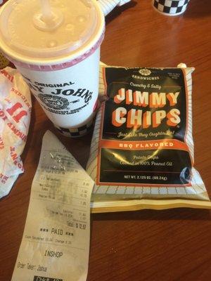 My Jimmy drink, Jimmy chips, and Jimmy receipt. #visit253