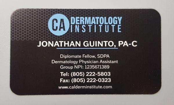 Business card of 
Jonathan Guinto, PA-C
Diplomate Fellow, SDPA