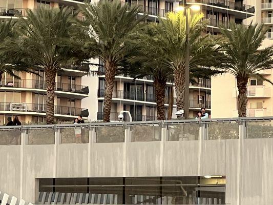 The rooftop garage terrace.