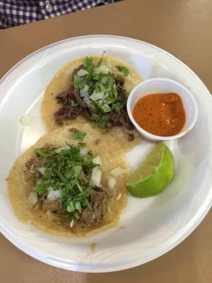 Tacos (chicken, beef) - $2.00/taco with hot salsa