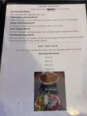 Menu- lunch specials & hot pot