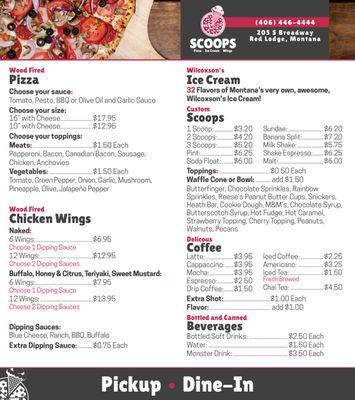 Scoops Pizza & Ice Cream Menu (6/2019)