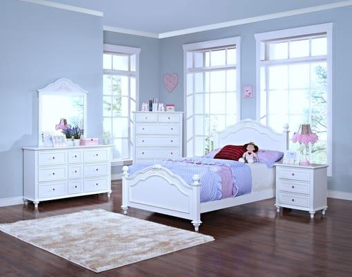 New Classic Furniture, Megan, Solid Wood Twin Bed on Special $299.95. Available: Dresser, Mirror, Night Stand and Chest.