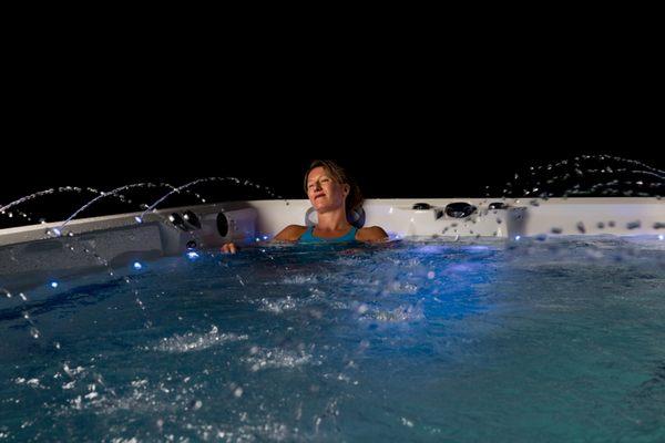 Relaxing after a workout in the Swim Spa