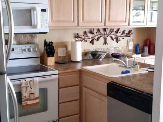 Fully equipped kitchen for dining in. Includes all major and small appliances.