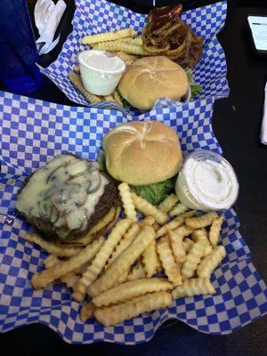 Hickory BBQ Bacon Burger and Mushroom Swiss Burger