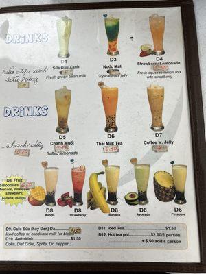 Drink menu