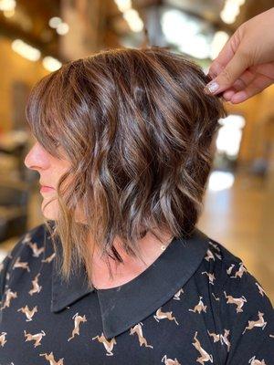 Balayage and all over color and gloss and cut by KaciaCowanArtistry