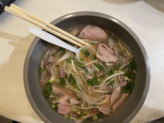 Rare steak and meatball pho