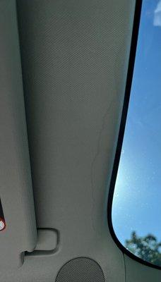 Tint stains on the upholstery, this was a brand new car, two weeks old.