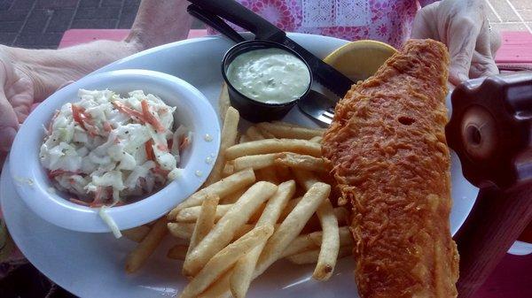 Yuengling beer battered haddock, fries and slaw.