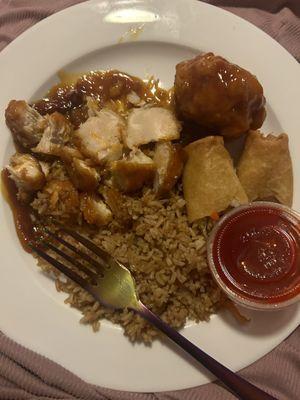 Egg Roll, General Tso chicken fried rice