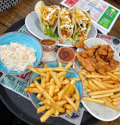 Chicken Tacos Kid's Fried Chicken Tender Coleslaw Peri Peri Fries Fries