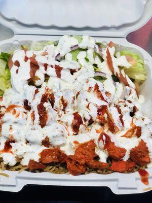 #2. Chicken over Rice drizzled with all three sauces (Tzatziki, hot and chilli).