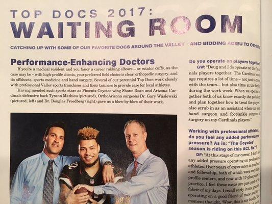 Drs. Waslewski, Freedberg, Peterson & Hill  2017 Top Docs Sports Medicine