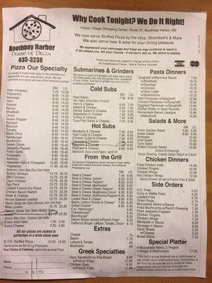 Menu as of July 2018