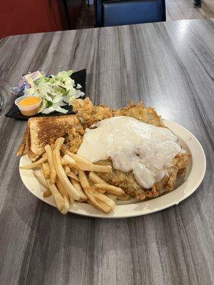 Country fried steak and side salad