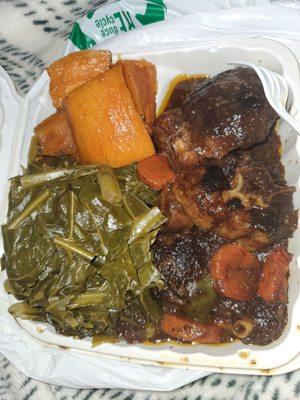 5/5/2024. oxtail dinner, collard greens & yams.