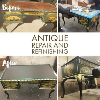 An Antique table that Barry and his team restored with a leather table top & touch ups.