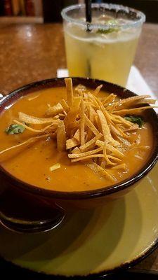 Chicken Tortilla soup and margarita