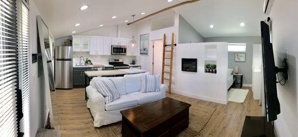 Garage converted to Additional Dwelling unit.  Maximum pot lights make the space feel very bright and fresh.