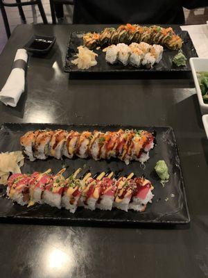 Sexy girl roll (back) and Tuna Lover Maki Roll (8pc) (front).