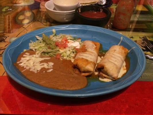 The las chimis with refried beans & mexican salad. It reminds me of my childhood.