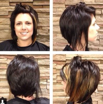 Funky short bob with a peekaboo yellow color