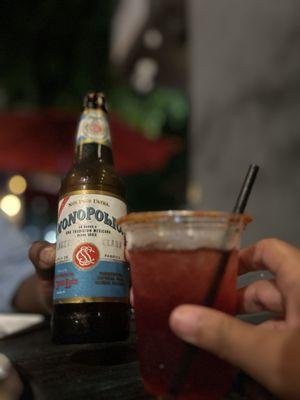 Hibiscus margarita and beer