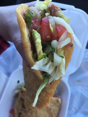 Gordita (vegan-beans, avocado, potatoes, and veggies).