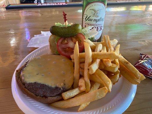 Burger, fries and a beer!